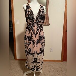 Bardot Black and Cream Floral Midi Dress